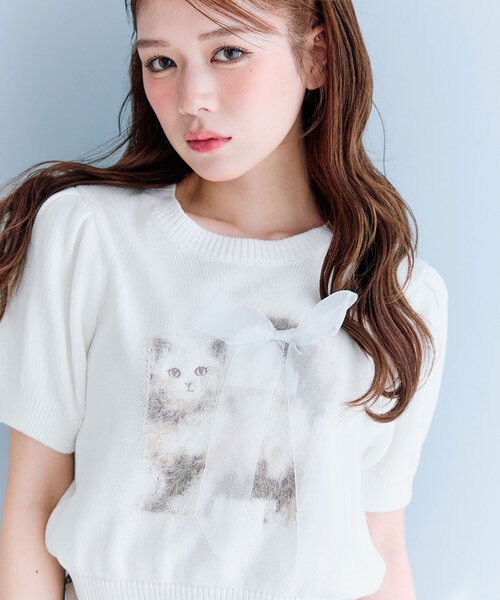 「OLIVE des OLIVE」 半袖ニット FREE イエロー レディース_画像3