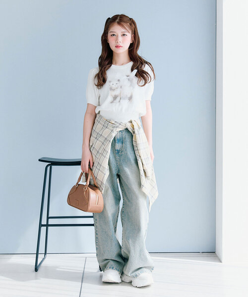 「OLIVE des OLIVE」 半袖ニット FREE イエロー レディース_画像4