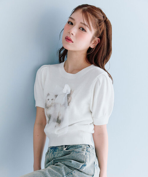 「OLIVE des OLIVE」 半袖ニット FREE イエロー レディース_画像6