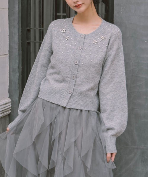 archives（アルシーヴ） カーディガン ビジューニットカーディガン