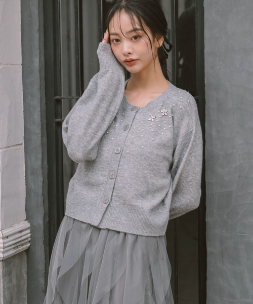 archives（アルシーヴ） カーディガン ビジューニットカーディガン