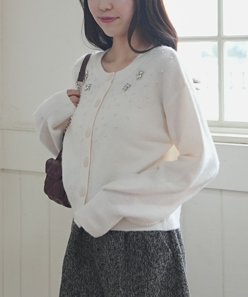 archives（アルシーヴ） カーディガン ビジューニットカーディガン