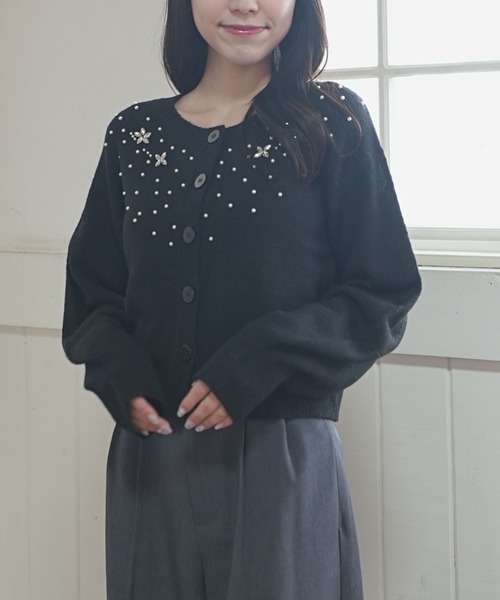 snidle♡ビジューニットカーディガン WEB限定】ビジューカラーニットカーディガン(カーディガン)｜トップス