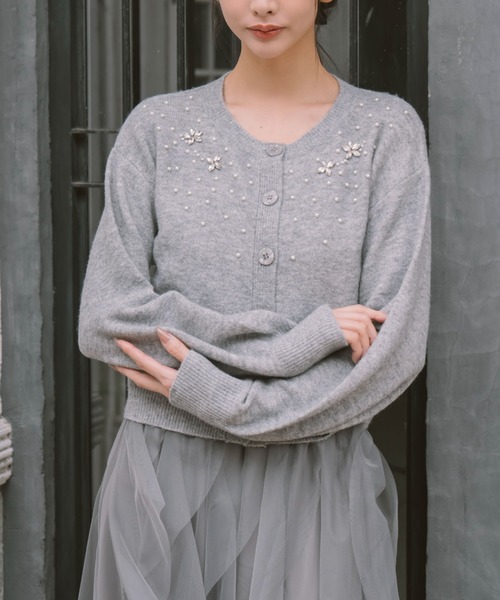 archives（アルシーヴ） カーディガン ビジューニットカーディガン