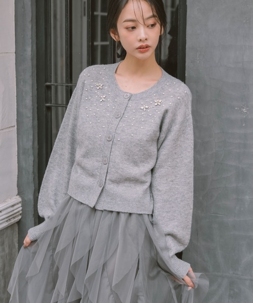 archives（アルシーヴ） カーディガン ビジューニットカーディガン