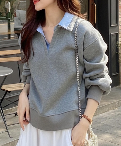 GeeRA（ジーラ） トレーナー スウェット シャツレイヤードポロ襟