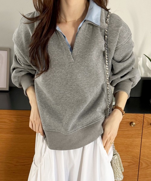 GeeRA（ジーラ） トレーナー スウェット シャツレイヤードポロ襟