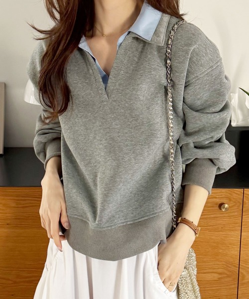 GeeRA（ジーラ） トレーナー スウェット シャツレイヤードポロ襟