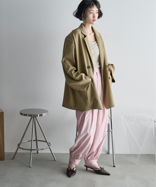 THE Yon パンツ タックデザインバルーンカラーパンツ レディース