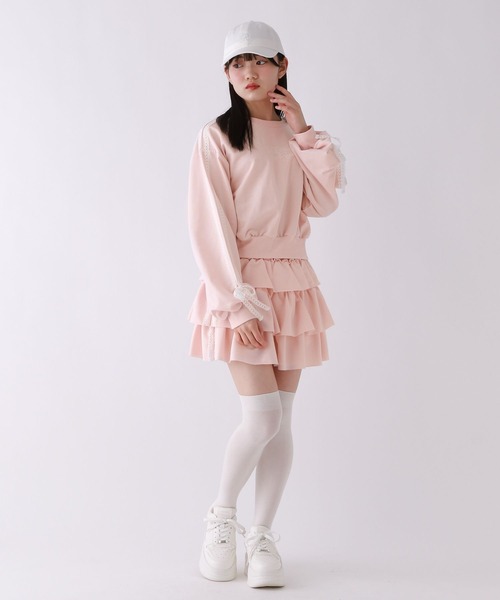 ✧美品【レピピアルマリオ】キュロットスカートセットアップXS 150位　ベージュ repipi armario（レピピアルマリオ） セットアップ フリルスカート