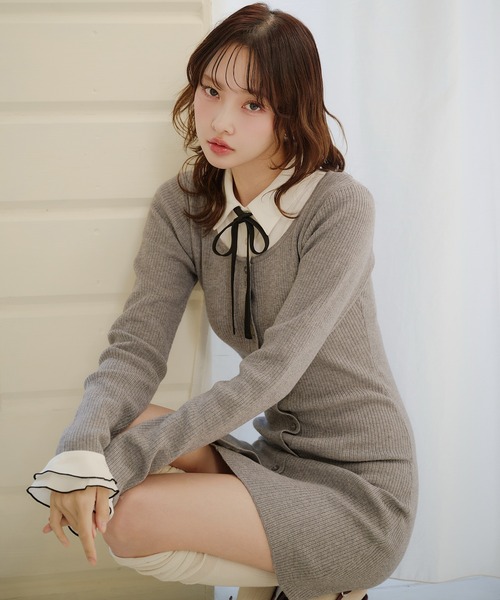 fupel ワンピース frill docking ribbon mini onepiece / フリル