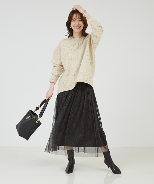 「abahouse mavie」 長袖ニット フリー ベージュ レディース_画像2