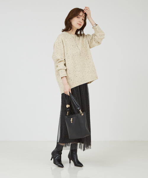 「abahouse mavie」 長袖ニット フリー ベージュ レディース_画像3