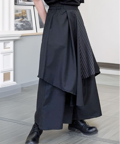 ワイドパンツ パンツ ルーズシルエット レイヤード ドレープ 袴 メンズ