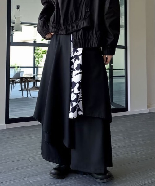 ワイドパンツ パンツ ルーズシルエット レイヤード ドレープ 袴 メンズ