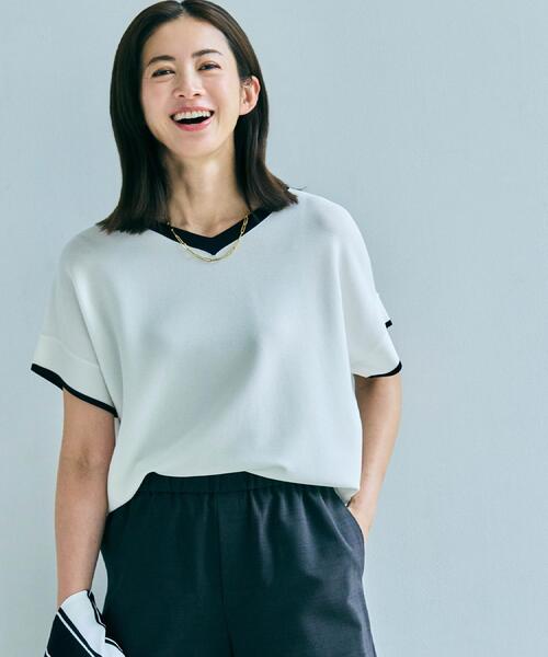 ニット セーター 「古畑星夏さん着用/11色展開/体型カバー」前後2WAYフレンチスリーブニット レディースの画像