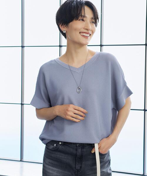 ニット セーター 「古畑星夏さん着用/11色展開/体型カバー」前後2WAYフレンチスリーブニット レディースの画像