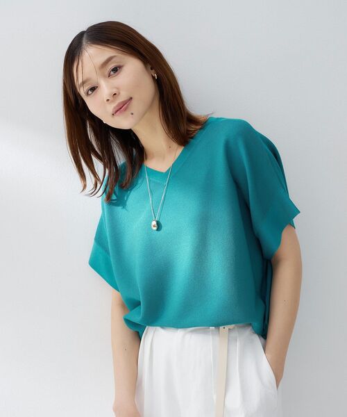 ニット セーター 「古畑星夏さん着用/11色展開/体型カバー」前後2WAYフレンチスリーブニット レディースの画像