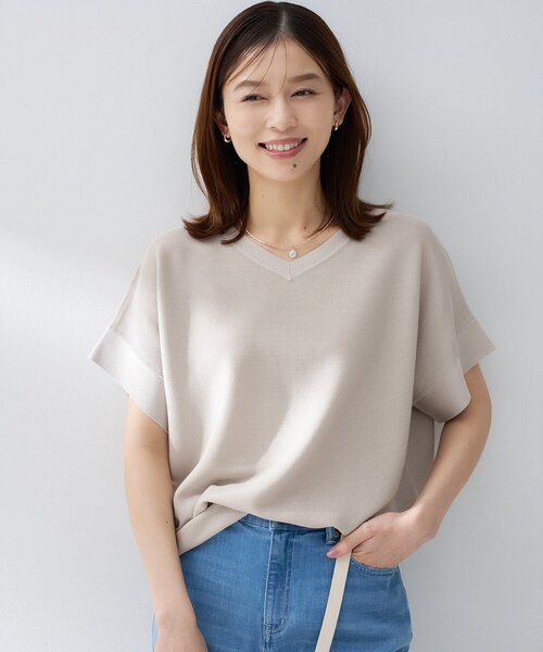 ニット セーター 「古畑星夏さん着用/11色展開/体型カバー」前後2WAYフレンチスリーブニット レディースの画像