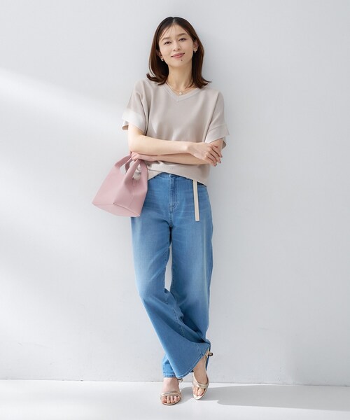 ニット セーター 「古畑星夏さん着用/11色展開/体型カバー」前後2WAYフレンチスリーブニット レディースの画像