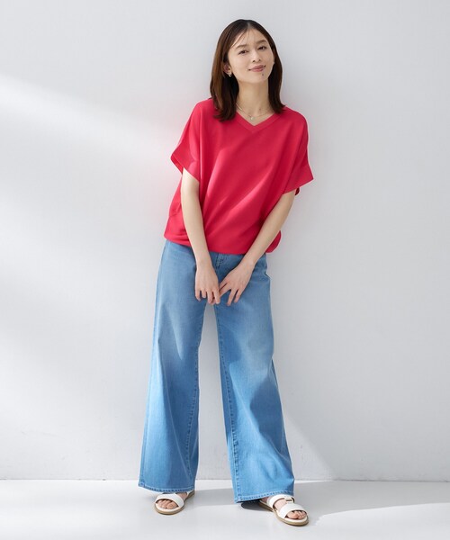 ニット セーター 「古畑星夏さん着用/11色展開/体型カバー」前後2WAYフレンチスリーブニット レディースの画像