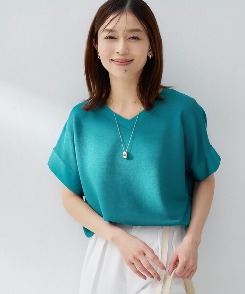 ニット セーター 「古畑星夏さん着用/11色展開/体型カバー」前後2WAYフレンチスリーブニット レディースの画像