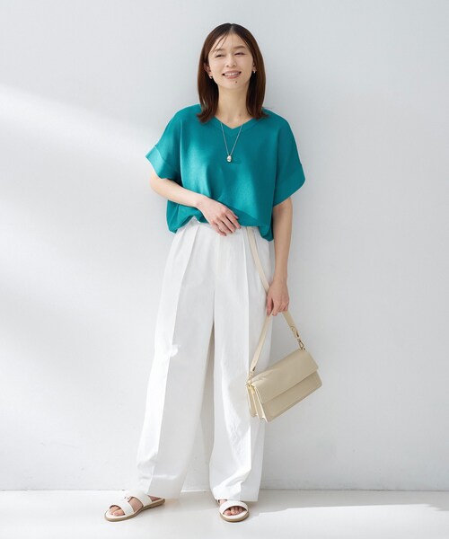 ニット セーター 「古畑星夏さん着用/11色展開/体型カバー」前後2WAYフレンチスリーブニット レディースの画像