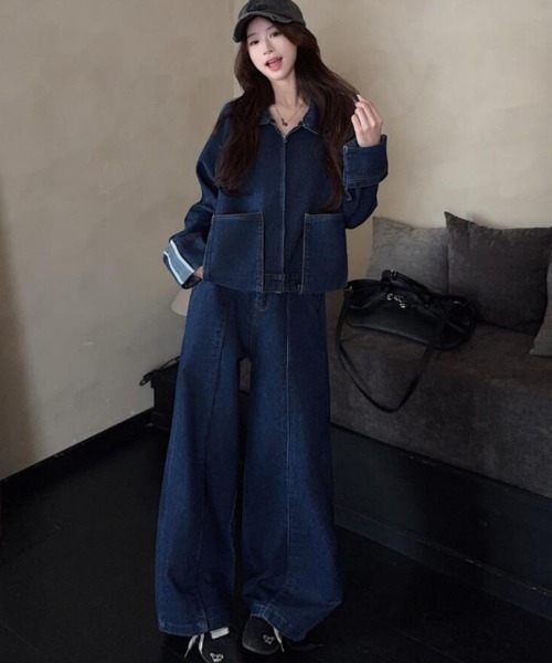 セットアップ ジップアップ ジャケット ワイドパンツ デニム