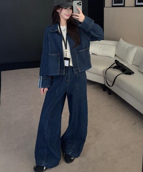 セットアップ ジップアップ ジャケット ワイドパンツ デニム