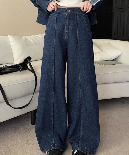   Jeans デニムジャケット・パンツセット セットアップ ジップアップ ジャケット ワイドパンツ デニム