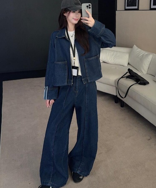 セットアップ ジップアップ ジャケット ワイドパンツ デニム