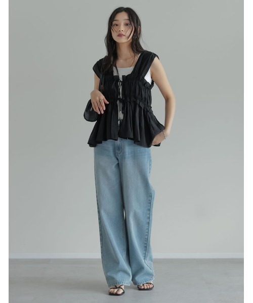 ANDREA &Co. リボン付きベスト/ジレ Re:EDIT（リエディ） ベスト ジレ 「2026 SUMMER COLLECTION」ナイロン