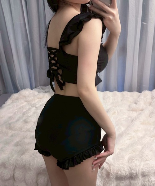 水着 シンプルレースアップセパレートビキニ / レディース 水着「Amliy