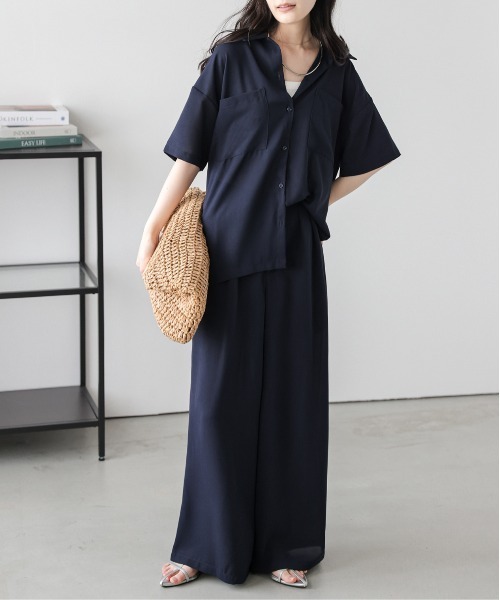 新品❤ゆったりサイズ❤PINGレディース セットアップ シャツ 上下セット大きめ La-gemme（ラジェム） セットアップ 夏 シャツ＆ワイドパンツ