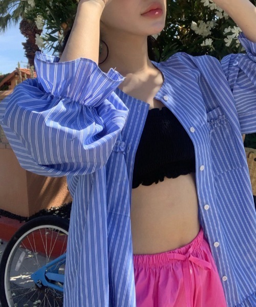 「FREE STYLISTS」 長袖ブラウス FREE ブルー レディース_画像5