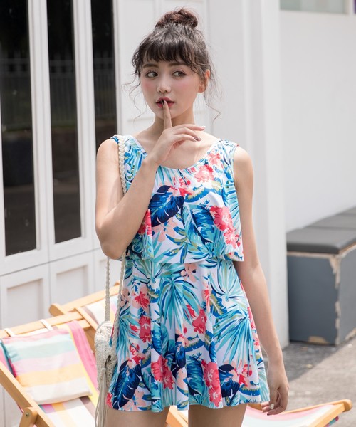 水着 ワンピース 体系カバー おしゃれ レトロ キュート TeddyShop 水着 レディース水着 レトロバイカラー切り替え