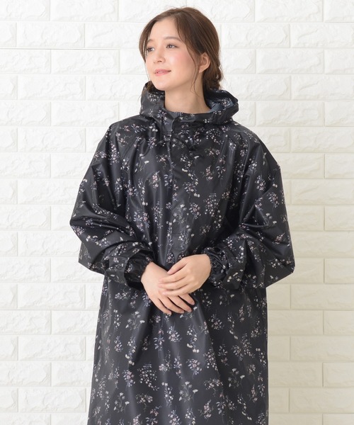 Lace Ladies レインコート カッパ 軽量袖あり花柄クリアバイザー