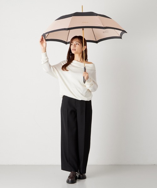 フルラ FURLA 折りたたみ傘 雨傘 ピンク ブラック カラーボーダー 新品 FURLA（フルラ） 傘 長傘 耐風 日本製 カラーボーダー レディース