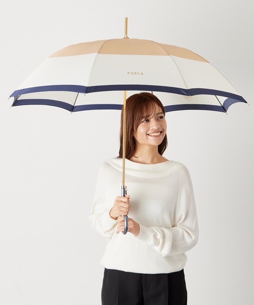 あーみたん❤️【新品】フルラ カラーボーダー 長傘 耐風ジャンプ式 軽量 FURLA（フルラ） 傘 長傘 耐風 日本製 カラーボーダー レディース