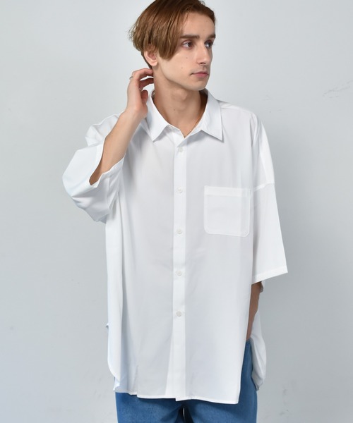 メンズ 半袖シャツ 大きめ ゆったり ドロップショルダー J00188 Starting Over シャツ ポリストレッチ ドロップショルダー 半袖