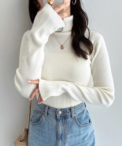 【40%OFF】Miss edi エディちゃん　タートルボーダーニット andme（アンドミー） ニット セーター 無地/ボーダー長袖