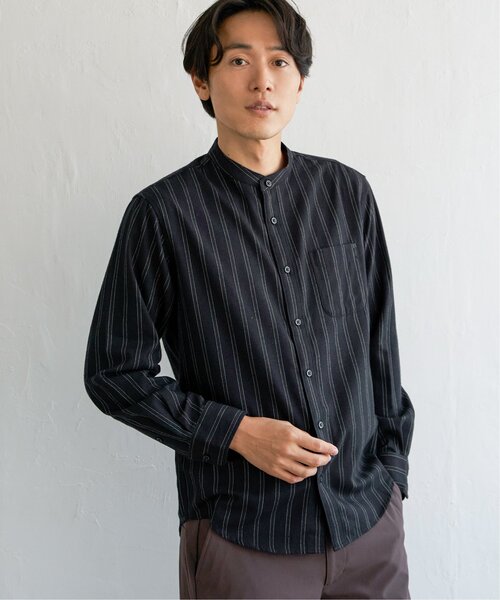 TICCA 黒 バンドカラー シャツ ikka シャツ イージーケアフランネルバンドカラー メンズ