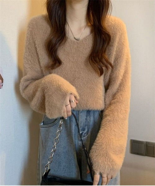 ニット セーター もこもこ Vネックニット レディース : ZOZOTOWN