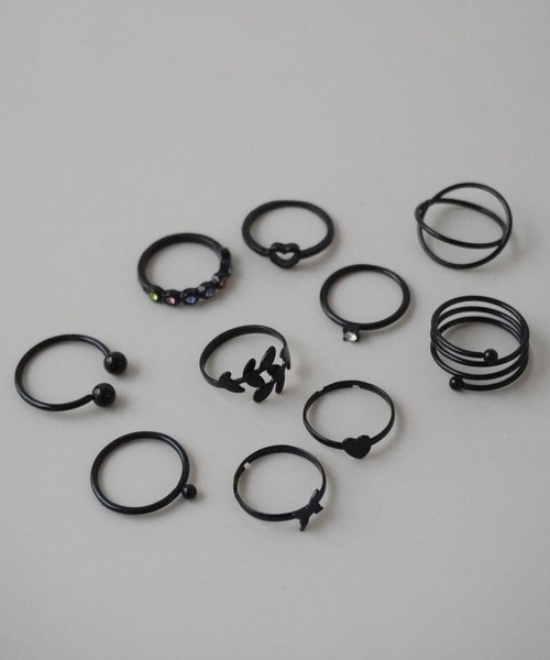 いラインアップ 「 リング 指輪 Port / デザイン シンプル 10点セット 」 ポート アクセサリー