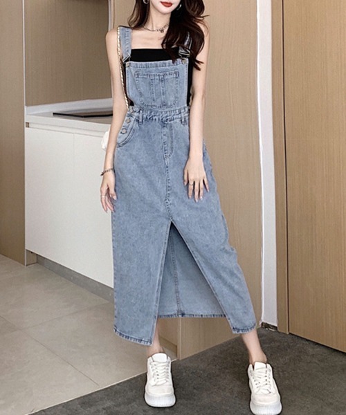 REMUR サロペット オーバーオール サロペットスカート 前スリット