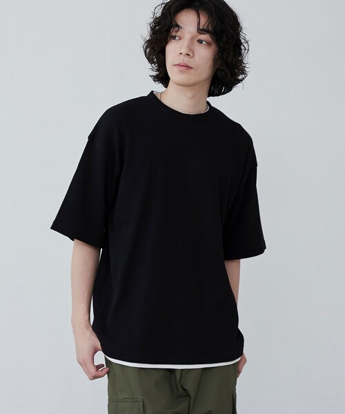 coen tシャツ ワッフルフェイクレイヤードTシャツ メンズ