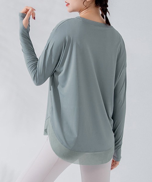 HYS SHOP レディース 長袖サムホール付きメッシュヘムヨガ