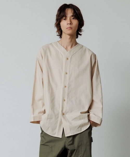 ADAM ET ROPE' シャツ 「ZOZO限定」綿麻 ベースボールシャツ