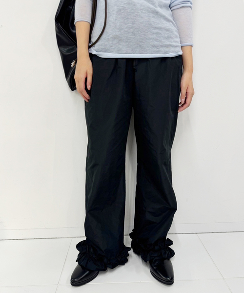 EDIT.FOR LULU タフタ フリルパンツ 黒 エディットフォールル EDIT. FOR LULU パンツ タフタ フリルパンツ レディース