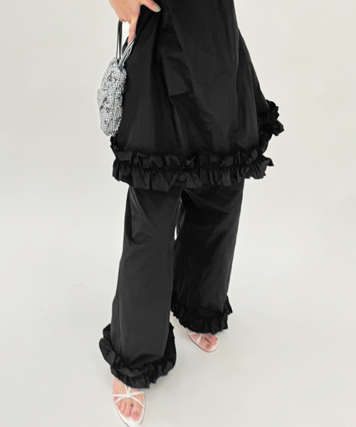 EDIT.FOR LULU タフタ フリルパンツ 黒 エディットフォールル EDIT. FOR LULU パンツ タフタ フリルパンツ レディース